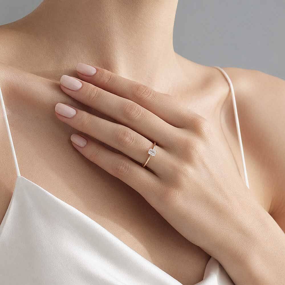 0.60 Karat E VS Laboratuvar Pırlanta Emerald Tektaş Yüzük - 10