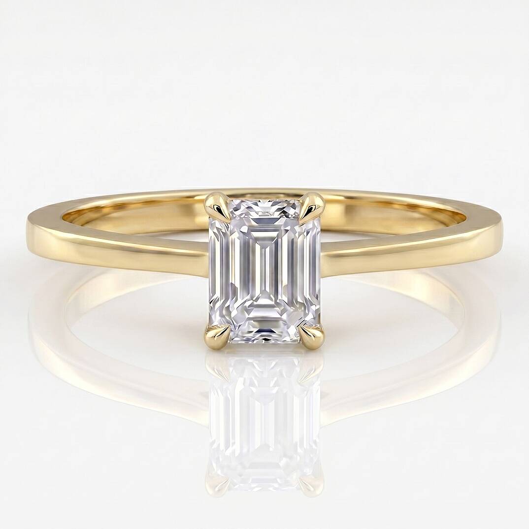 0.70 Karat E VS Laboratuvar Pırlanta Emerald Tektaş Yüzük - 2
