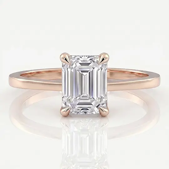 3.00 Karat E VS Laboratuvar Pırlanta Emerald Tektaş Yüzük Rose