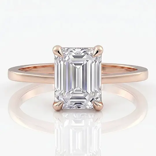 4.00 Karat E VS Laboratuvar Pırlanta Emerald Tektaş Yüzük Rose