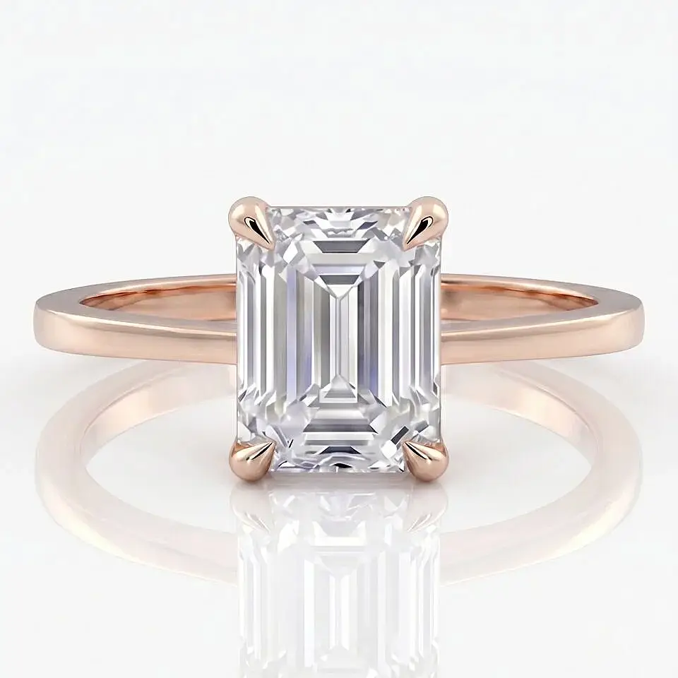 4.00 Karat E VS Laboratuvar Pırlanta Emerald Tektaş Yüzük - 3